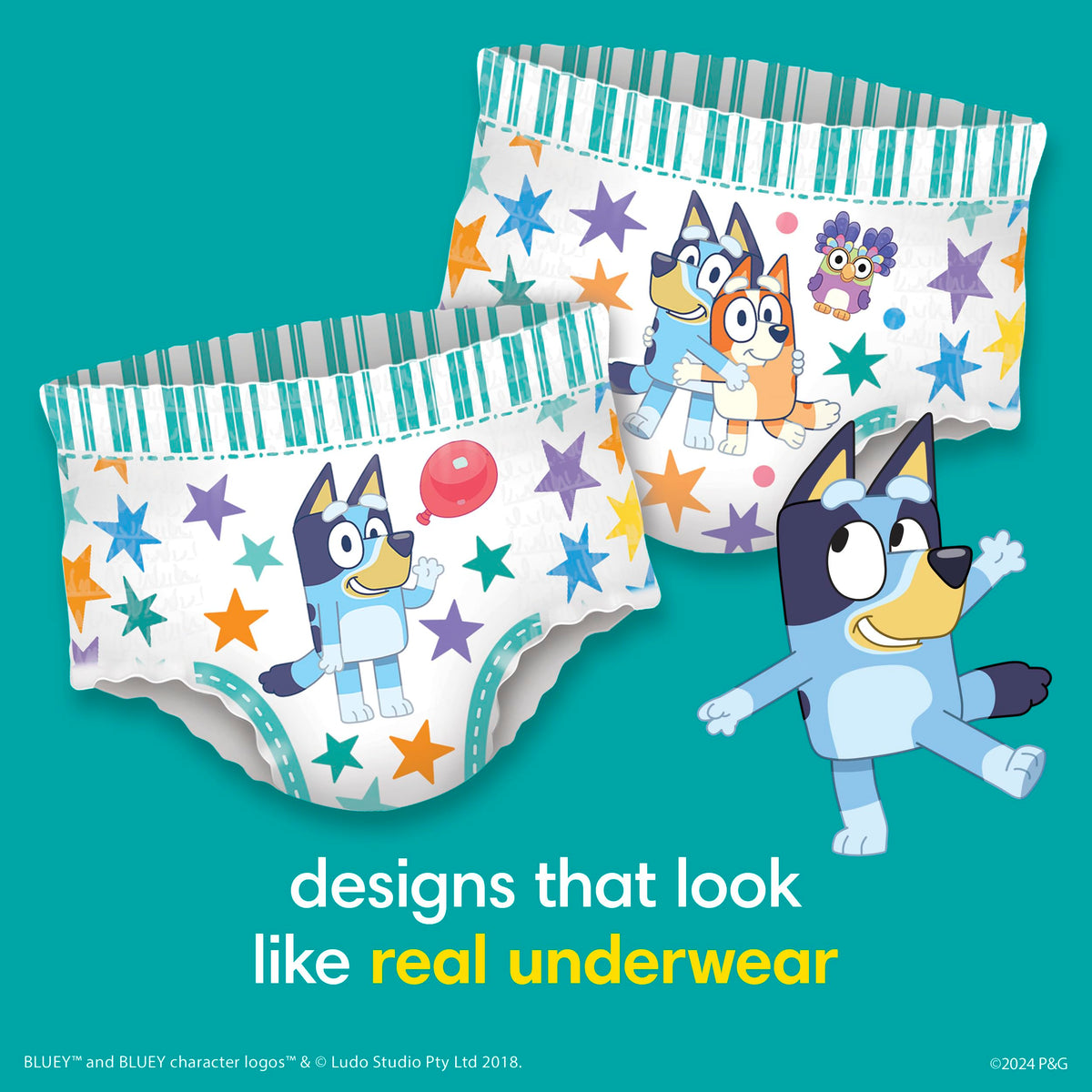 Easy Ups Girls & Boys Potty Training Pants, Size 4 (2T-3T), 140 Count, Bluey Absorbent Pull Up Training Underwear, Up to 100% Leakproof Day and Night, Hypoallergenic