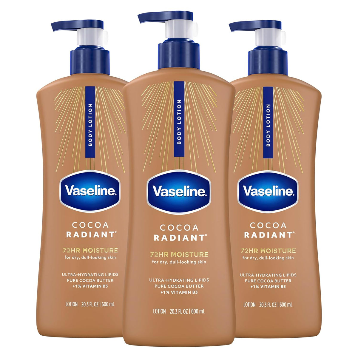Vaseline Cocoa Radiant Body Lotion for Dry Skin + Cocoa Butter 20.3oz 3ct