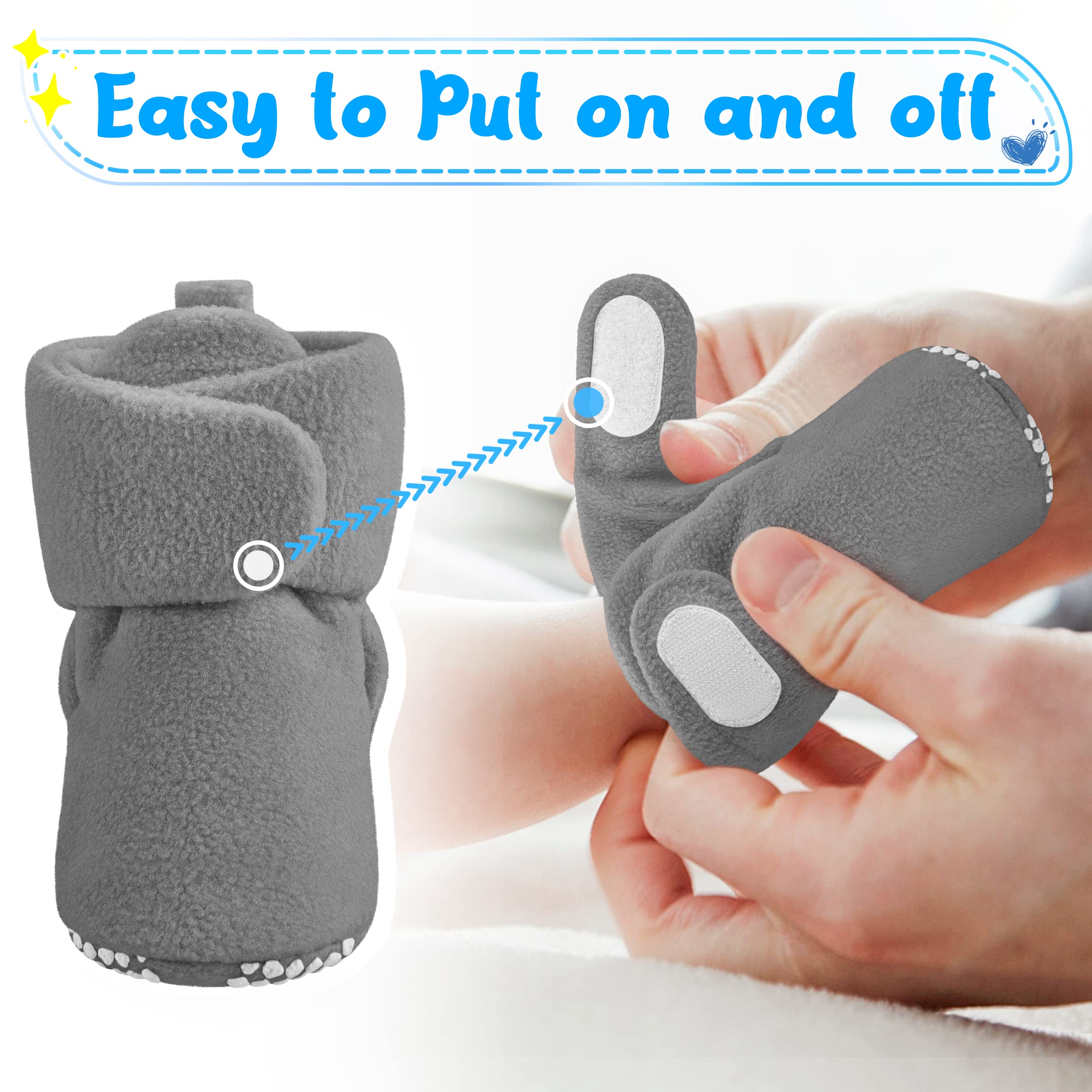 Pro Goleem Fleece Baby Booties, Warm Cozy Baby Slippers, Stay On Sock Shoes, Easy to Put on, Unisex Baby Gifts, Soft Non-Slip Adjustable Newborn Boots for Boys and Girls
