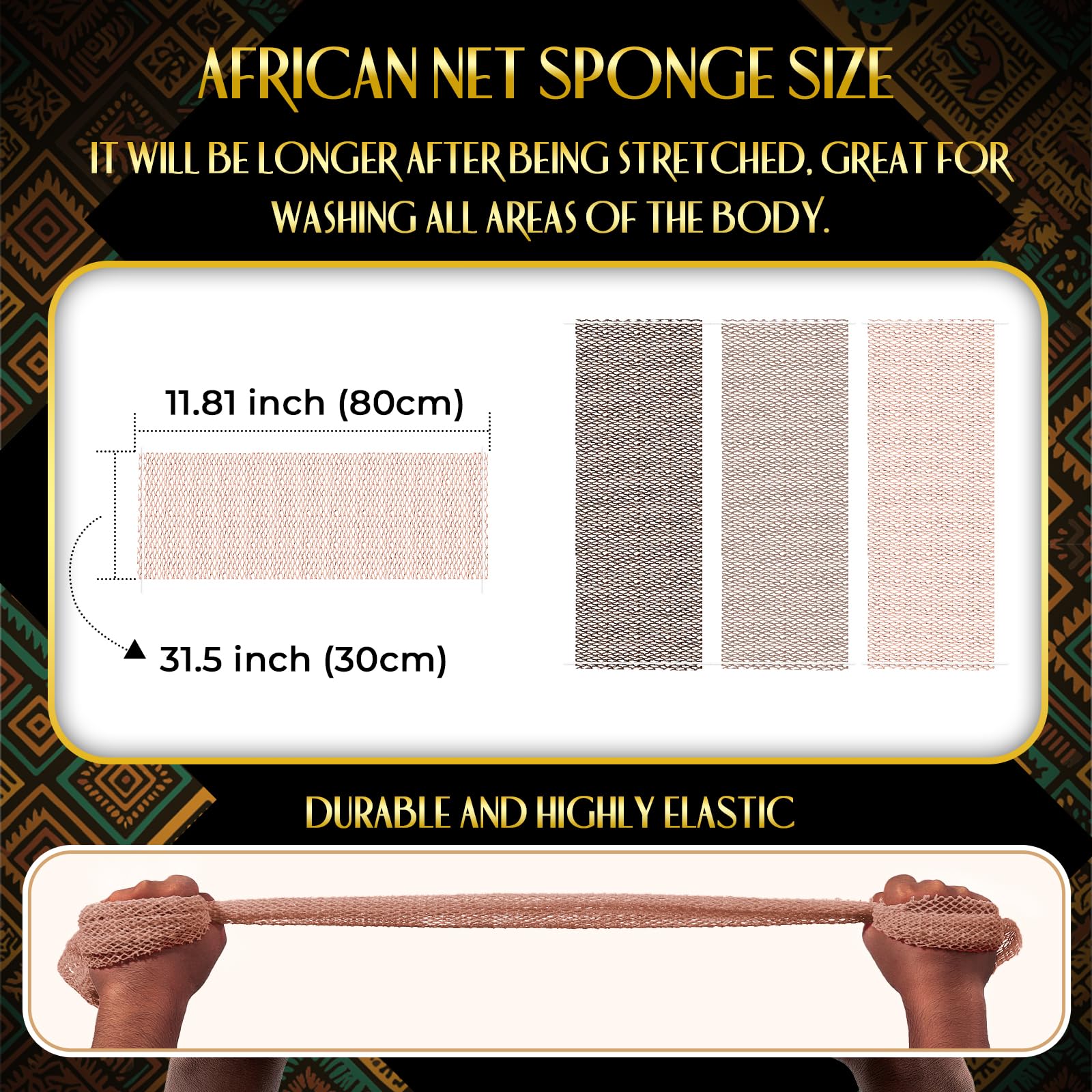 UJFQBH 3 Pack African Net Sponge, African Exfoliating Net Bath Sponge Long Net Bath Sponge Exfoliating Shower Body Scrubber Back Scrubber Skin Smoother,Great for Daily Use (Pink,Yellow,Purple)