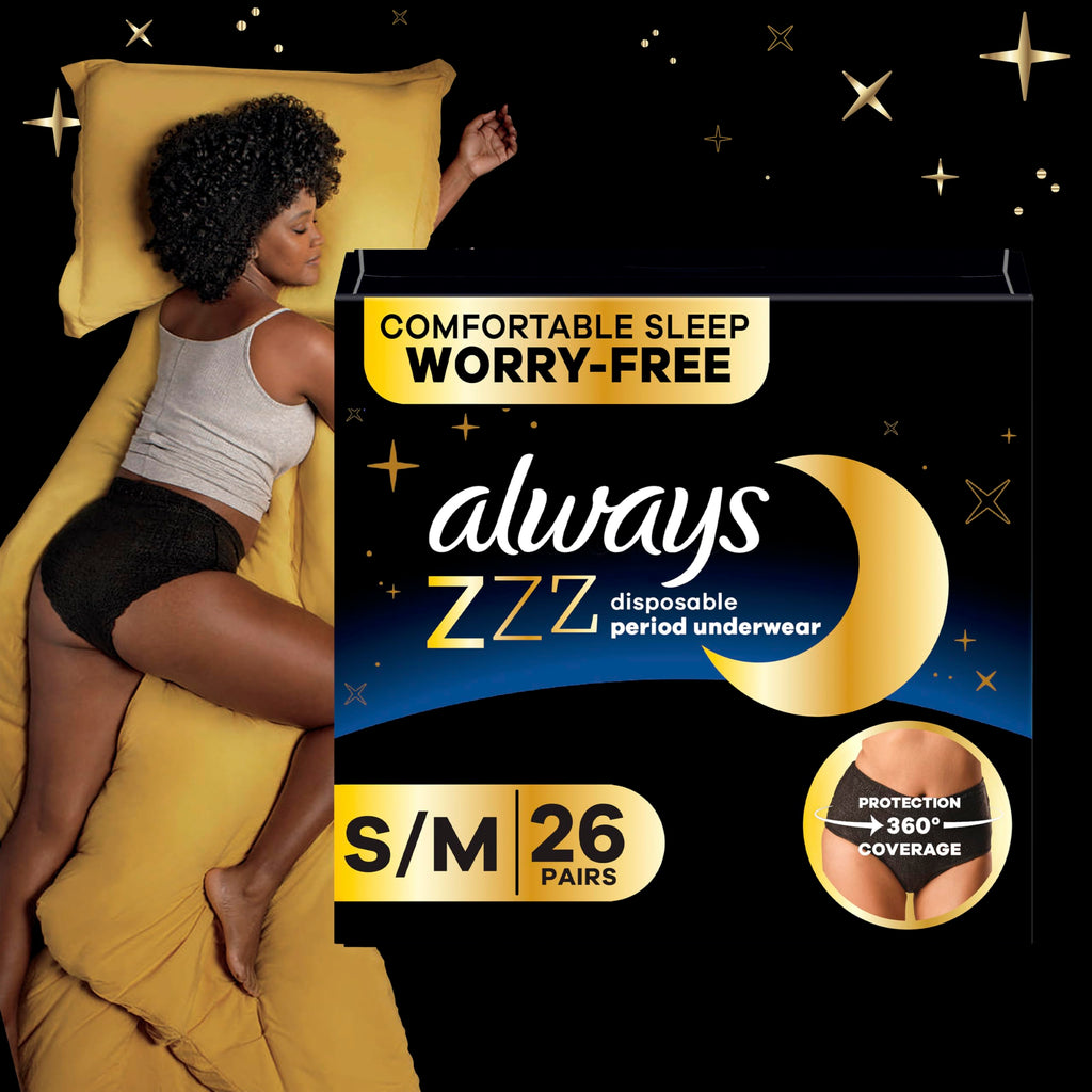 Always ZZZ Overnight Disposable Period Underwear for Women Extra Large/2LX, 360° Coverage for Worry-Free Nights, 14 Count (2 Packs of 7)