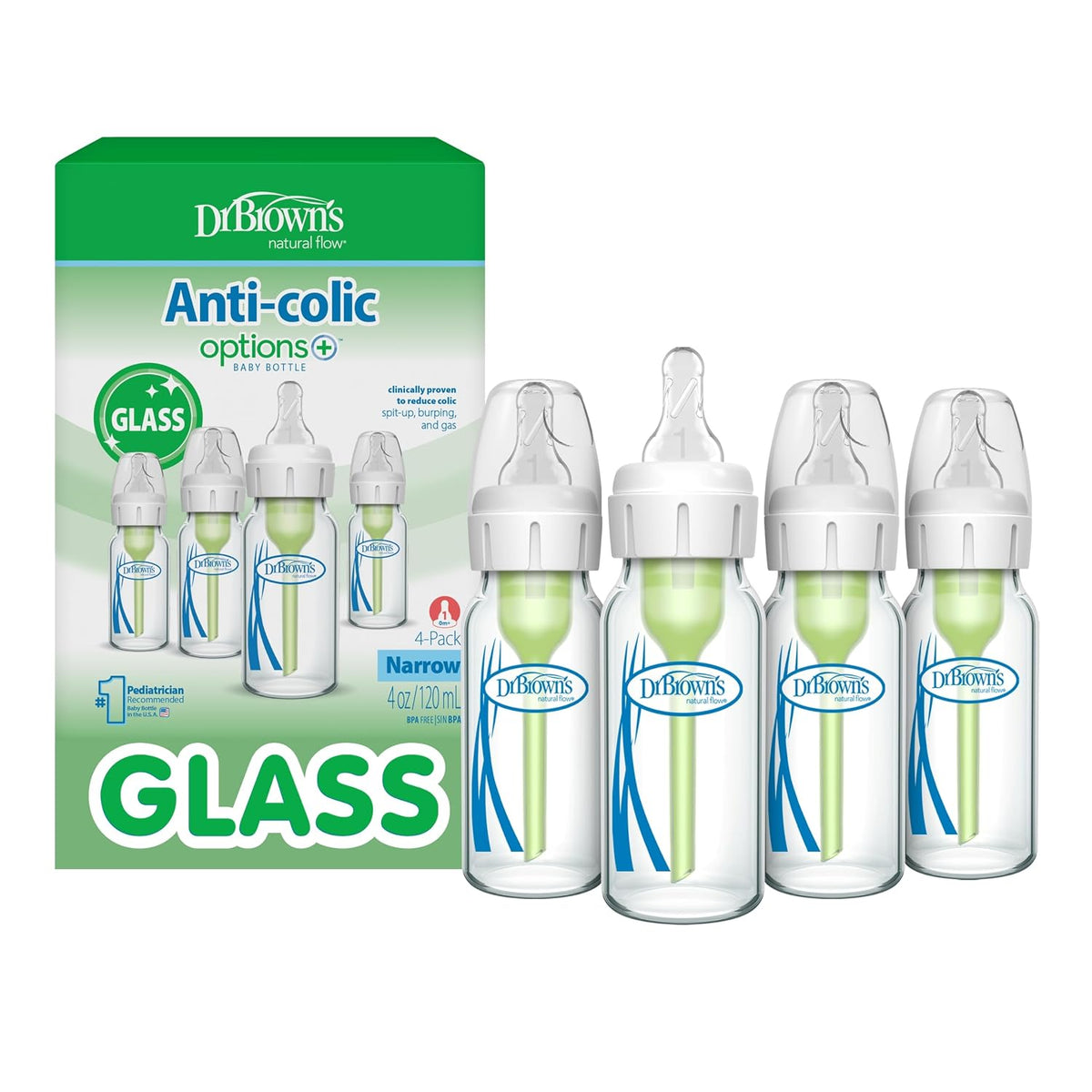 Dr. Brown’s Options+ Anti-Colic Narrow Glass Baby Bottles