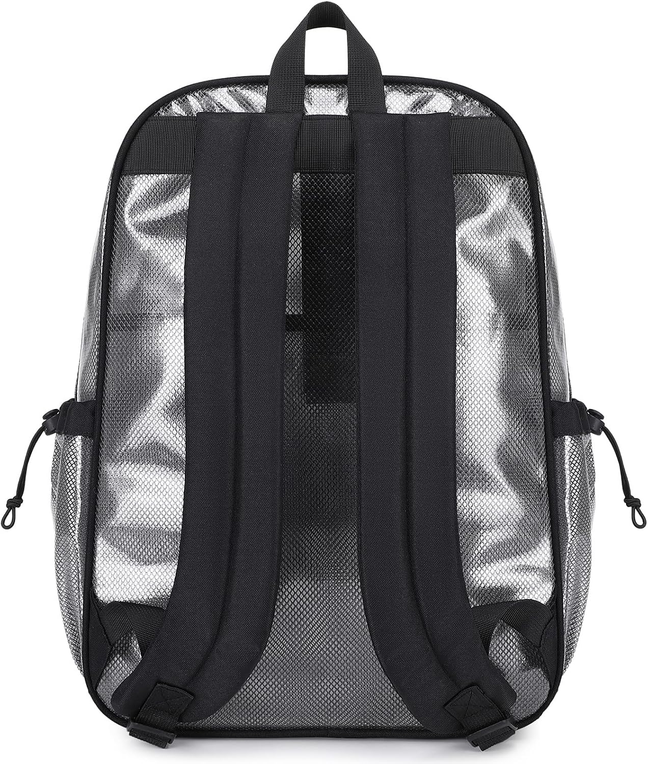 MOONBABY Mesh Backpack for School Heavy Duty See Through Net Bookbag Girls Boys Semi-Transparent Net Back Pack for Beach, Swimming, Sports, Work, Travel (Black)