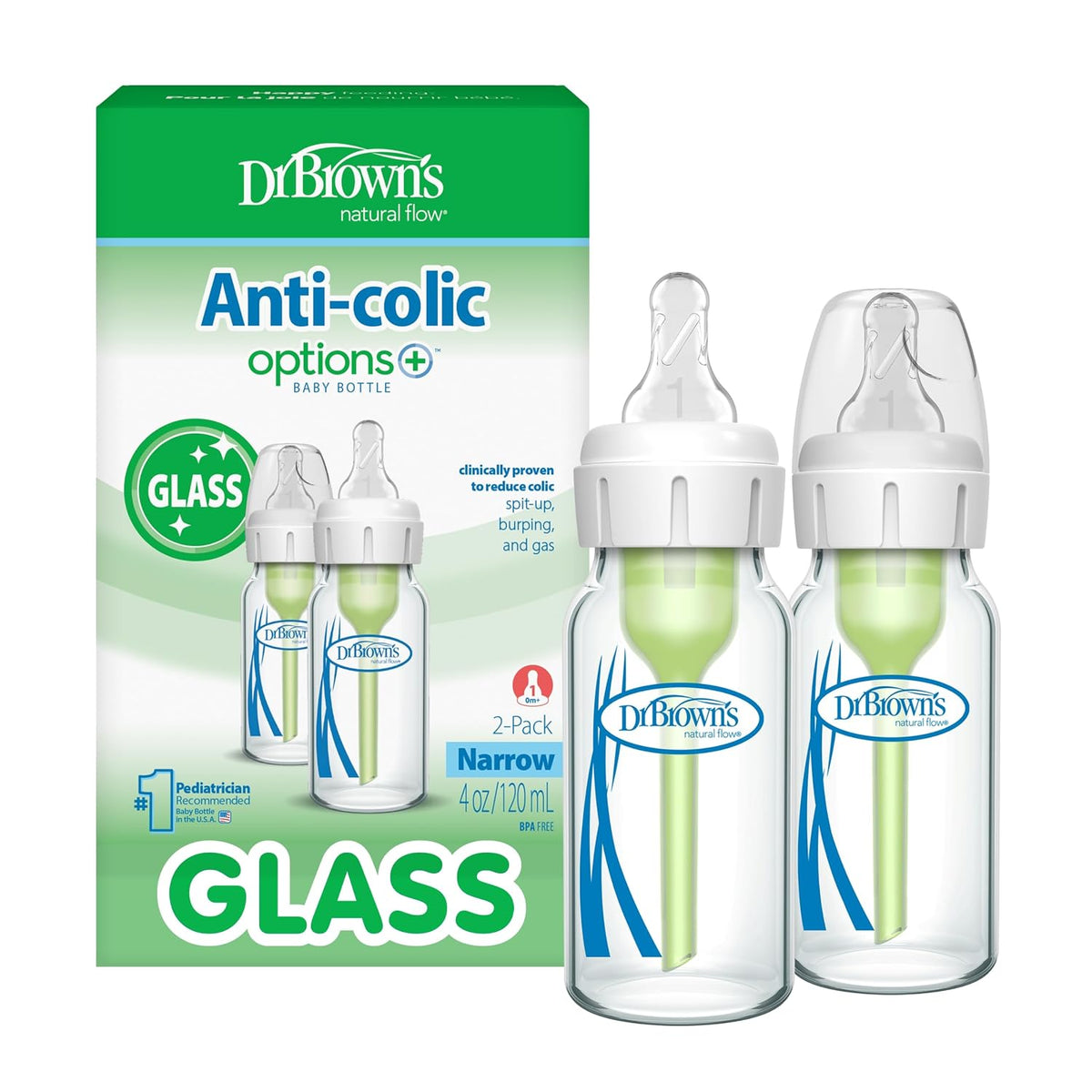 Dr. Brown’s Options+ Anti-Colic Narrow Glass Baby Bottles