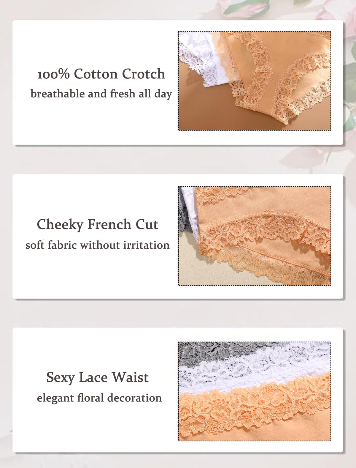 Cotton Underwear for Women Sexy Lace Panties Cheeky Bikini Lingerie Sets 6