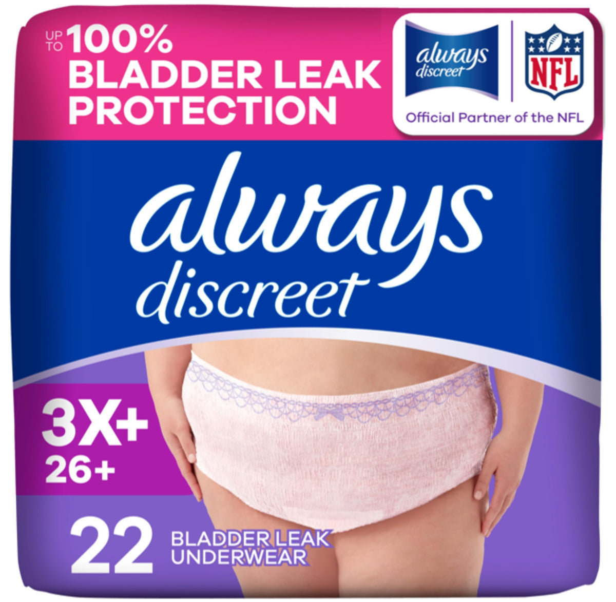 Always Discreet Adult Diapers for Women, Incontinence Underwear, Postpartum Essentials, Disposable Briefs, Max Absorbency, Bladder Leak Protection, Small/Medium, 32ct
