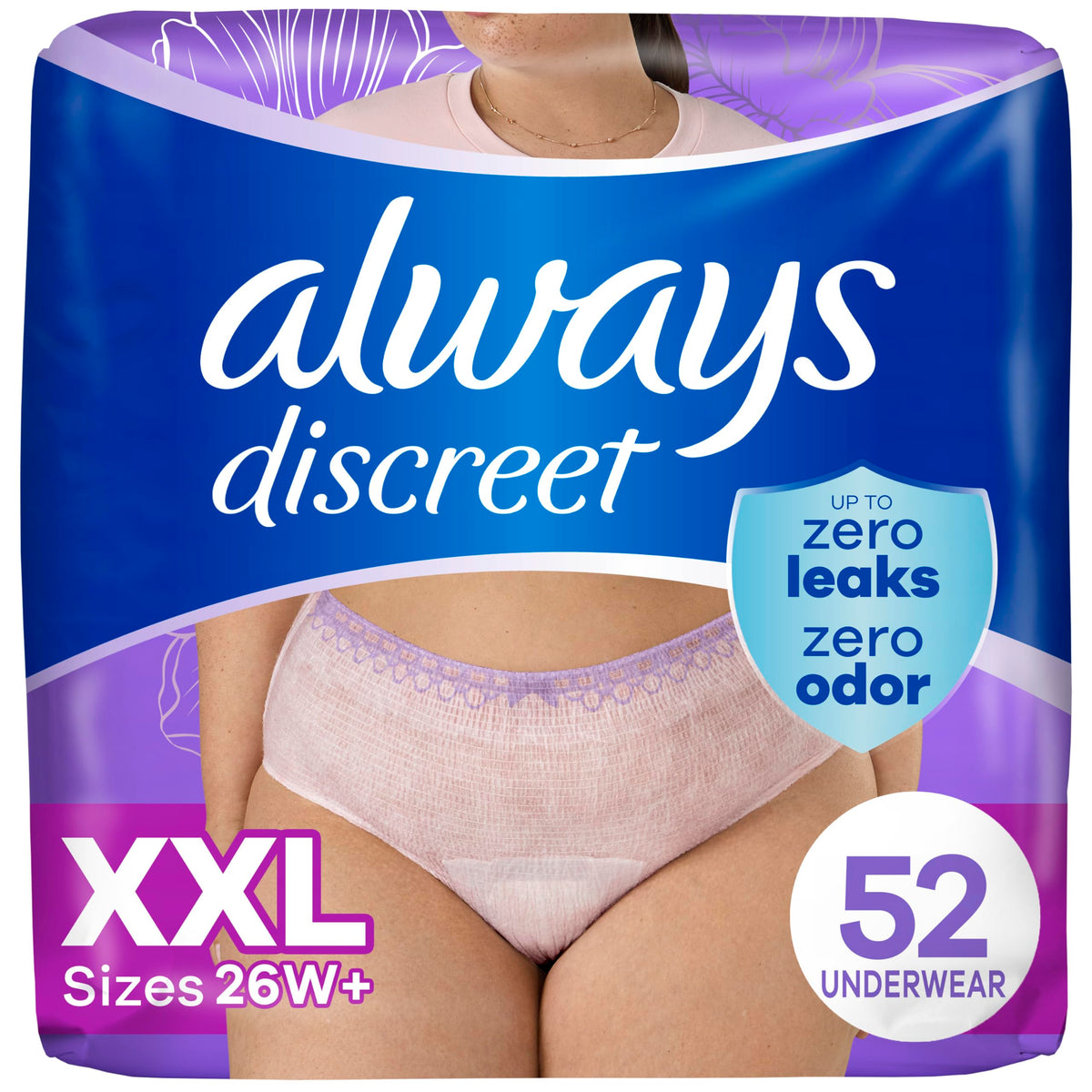 Always Discreet Adult Diapers for Women, Incontinence Underwear, Postpartum Essentials, Disposable Briefs, Max Absorbency, Bladder Leak Protection, Small/Medium, 32ct