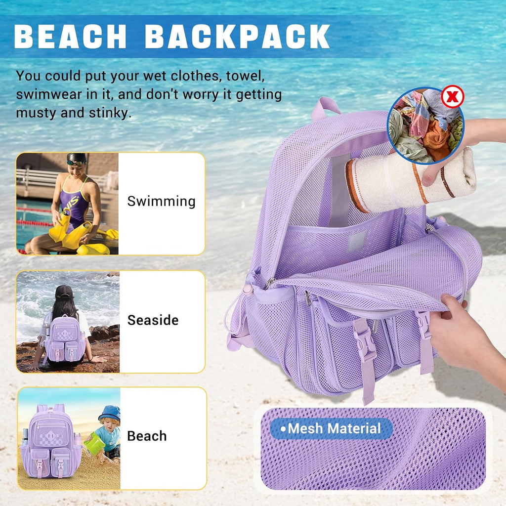MOONBABY Mesh Backpack for School Heavy Duty See Through Net Bookbag Girls Boys Semi-Transparent Net Back Pack for Beach, Swimming, Sports, Work, Travel (Black)