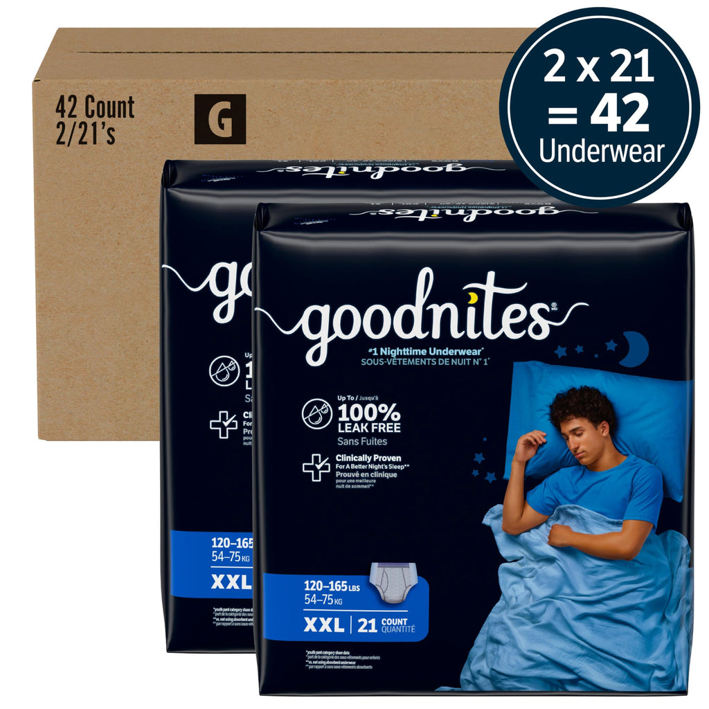 Goodnites Boys' Nighttime Bedwetting Underwear, Size Extra Small (28-43 lbs), 44 Ct (2 Packs of 22), Packaging May Vary