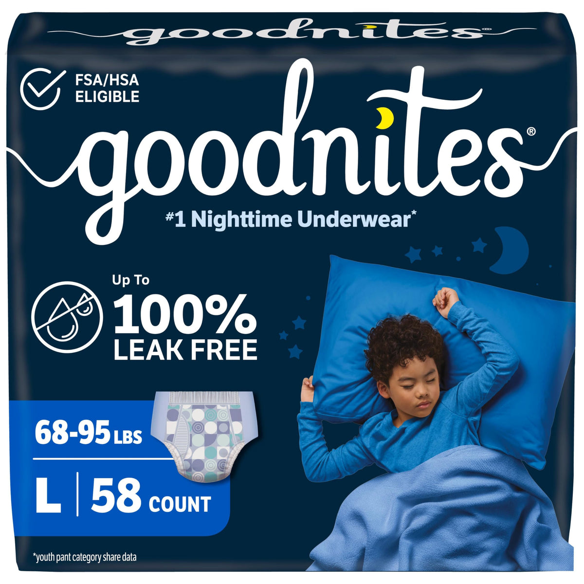 Goodnites Boys' Nighttime Bedwetting Underwear, Size Extra Small (28-43 lbs), 44 Ct (2 Packs of 22), Packaging May Vary
