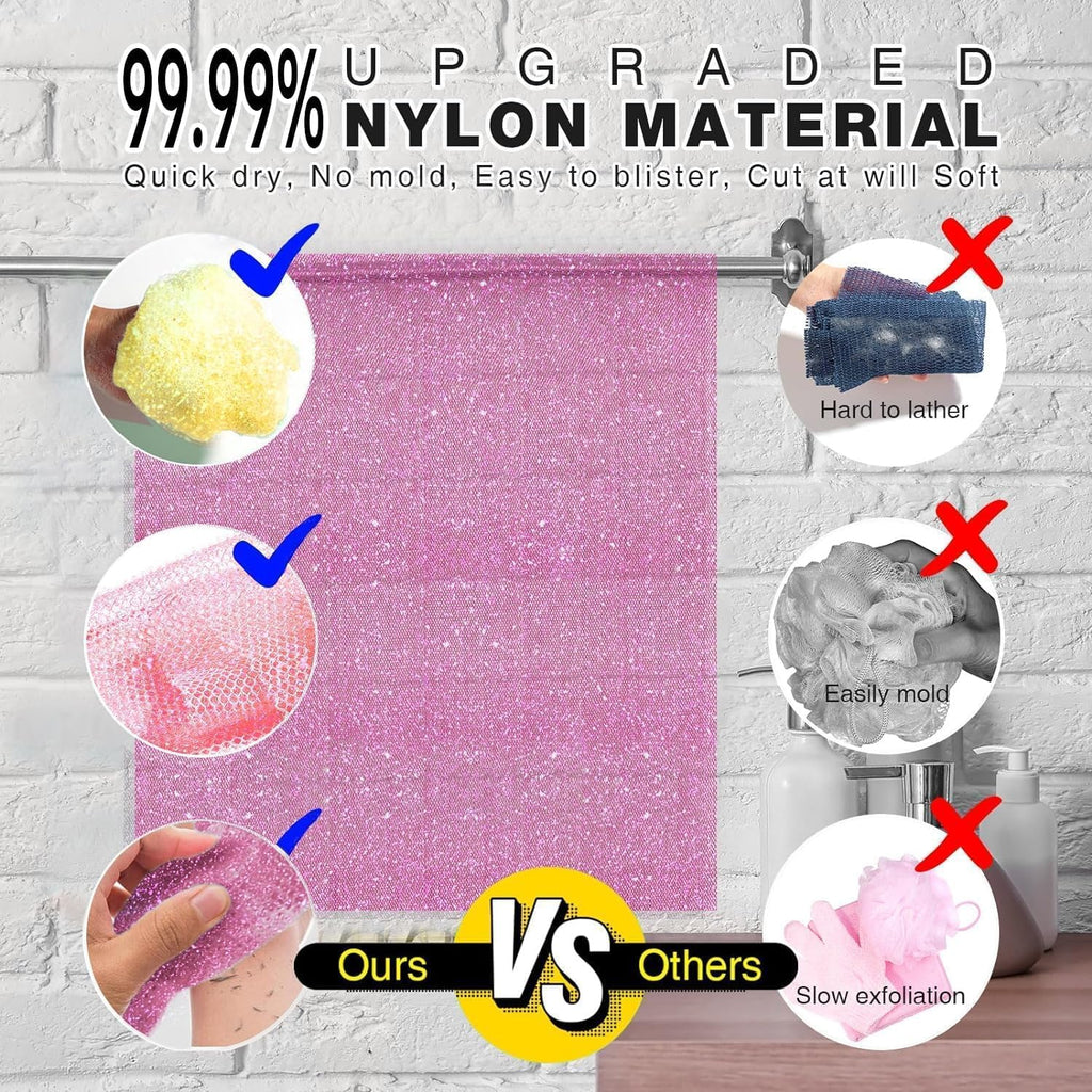 UJFQBH 3 Pack African Net Sponge, African Exfoliating Net Bath Sponge Long Net Bath Sponge Exfoliating Shower Body Scrubber Back Scrubber Skin Smoother,Great for Daily Use (Pink,Yellow,Purple)
