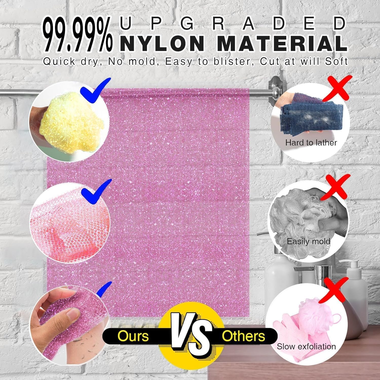 UJFQBH 3 Pack African Net Sponge, African Exfoliating Net Bath Sponge Long Net Bath Sponge Exfoliating Shower Body Scrubber Back Scrubber Skin Smoother,Great for Daily Use (Pink,Yellow,Purple)