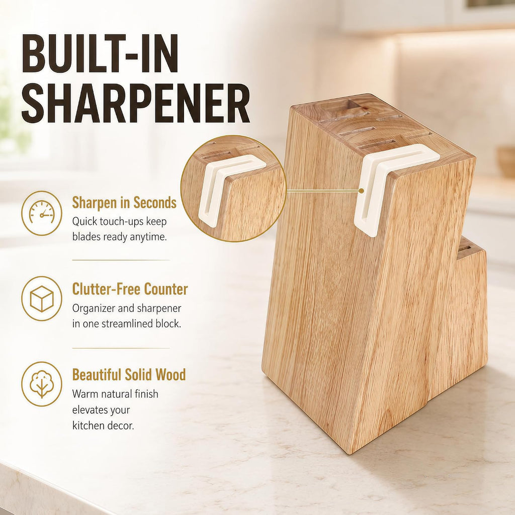 14-Piece Black Kitchen Knife Block Set with Built-In Sharpener | German high-carbon stainless steel blades, dishwasher safe, ultra-sharp edges, ergonomic non-slip handles