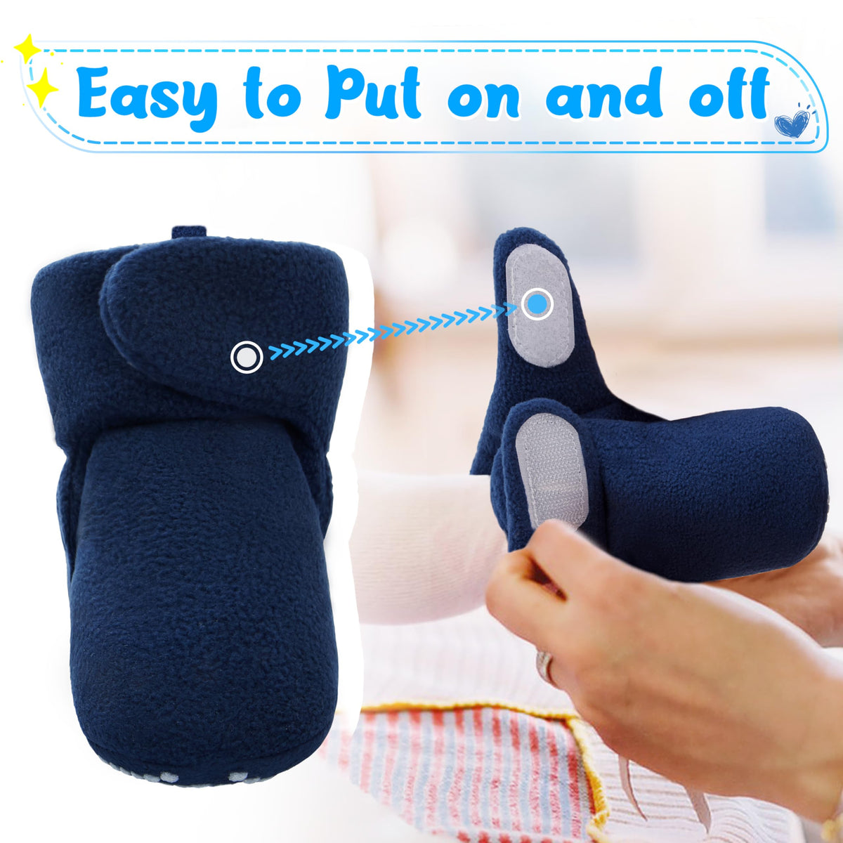 Pro Goleem Fleece Baby Booties, Warm Cozy Baby Slippers, Stay On Sock Shoes, Easy to Put on, Unisex Baby Gifts, Soft Non-Slip Adjustable Newborn Boots for Boys and Girls