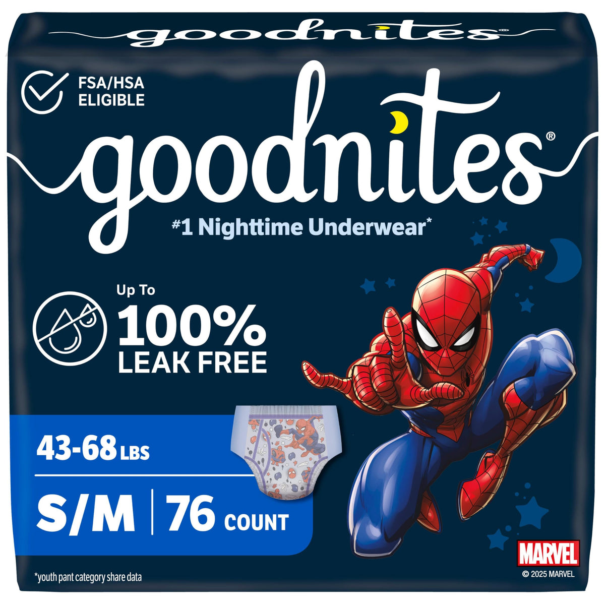 Goodnites Boys' Nighttime Bedwetting Underwear, Size Extra Small (28-43 lbs), 44 Ct (2 Packs of 22), Packaging May Vary