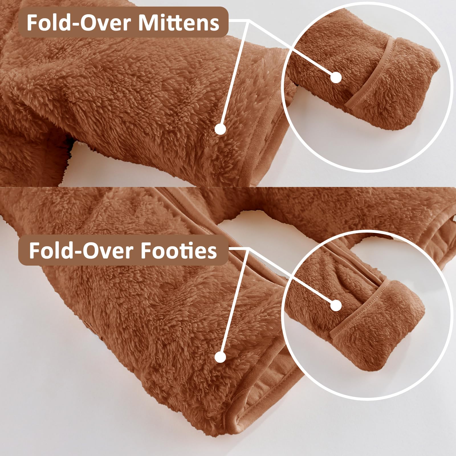 AiWMGL Newborn Baby Bear Outfit With Fold-Over Mittens and Footies Girls Boys Winter Fleece Clothes Hooded Romper Snowsuit