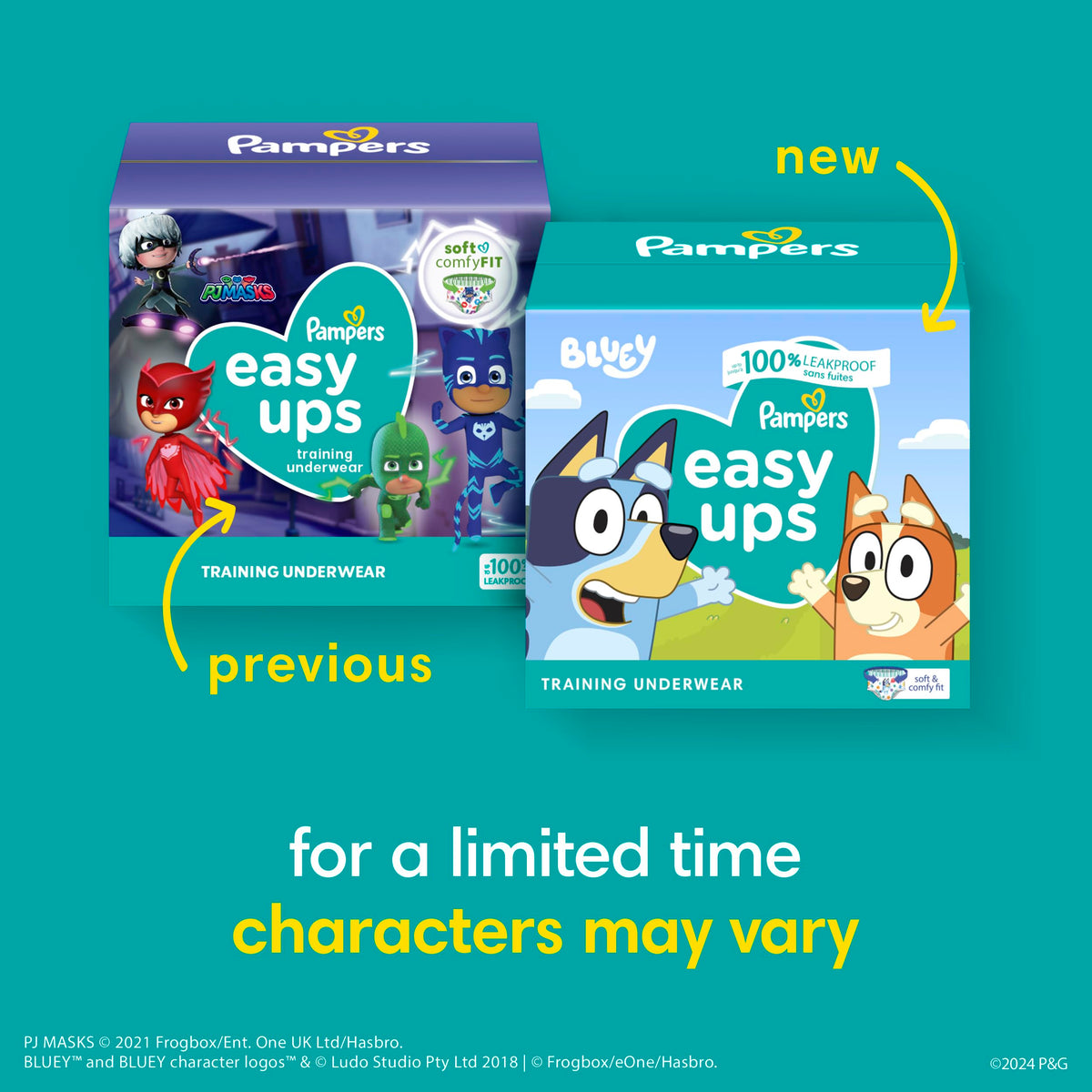 Easy Ups Girls & Boys Potty Training Pants, Size 4 (2T-3T), 140 Count, Bluey Absorbent Pull Up Training Underwear, Up to 100% Leakproof Day and Night, Hypoallergenic