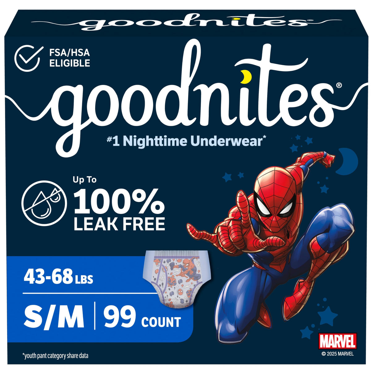 Goodnites Boys' Nighttime Bedwetting Underwear, Size Extra Small (28-43 lbs), 44 Ct (2 Packs of 22), Packaging May Vary
