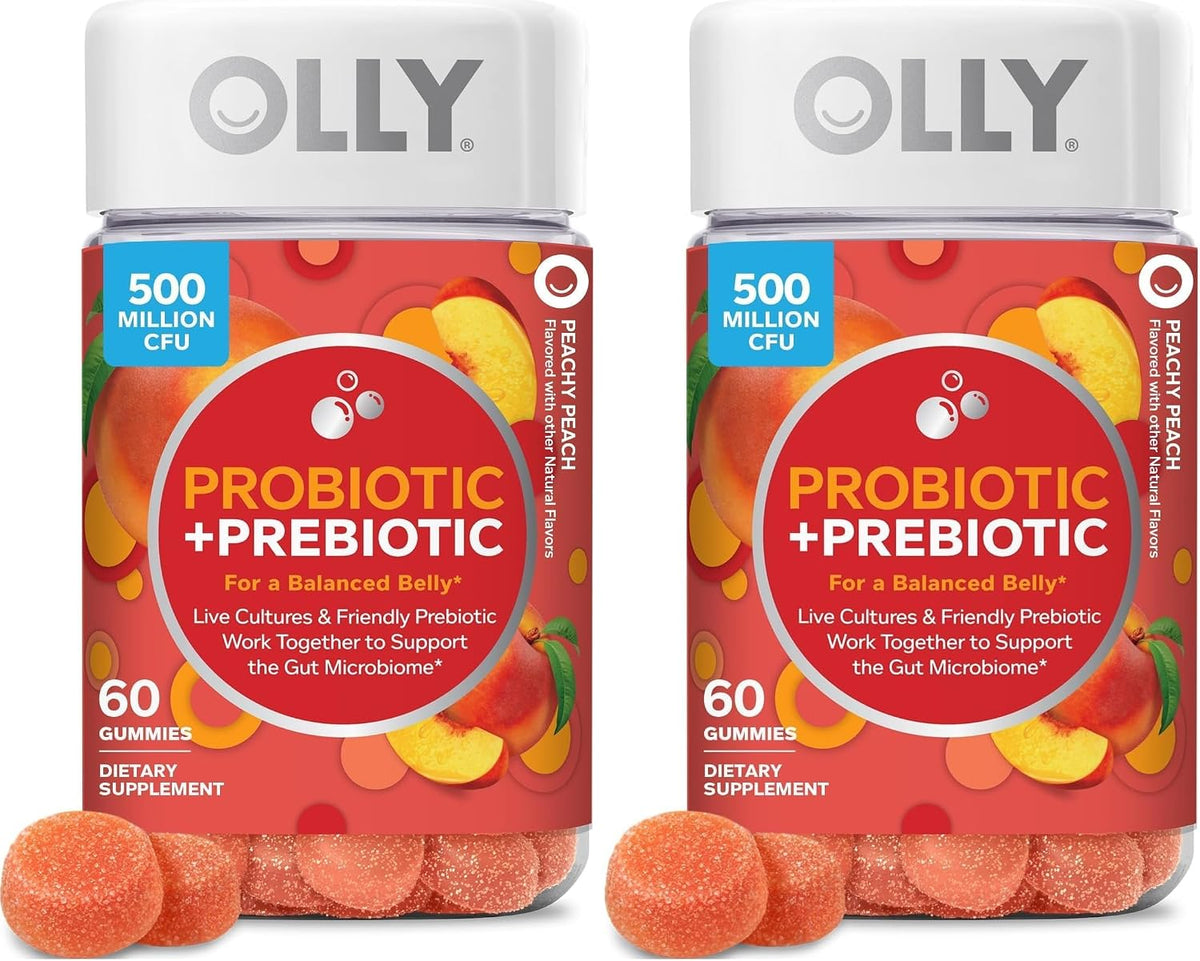 OLLY Probiotic + Prebiotic Gummy, 500 million CFUs, Peachy Peach - 30 Count