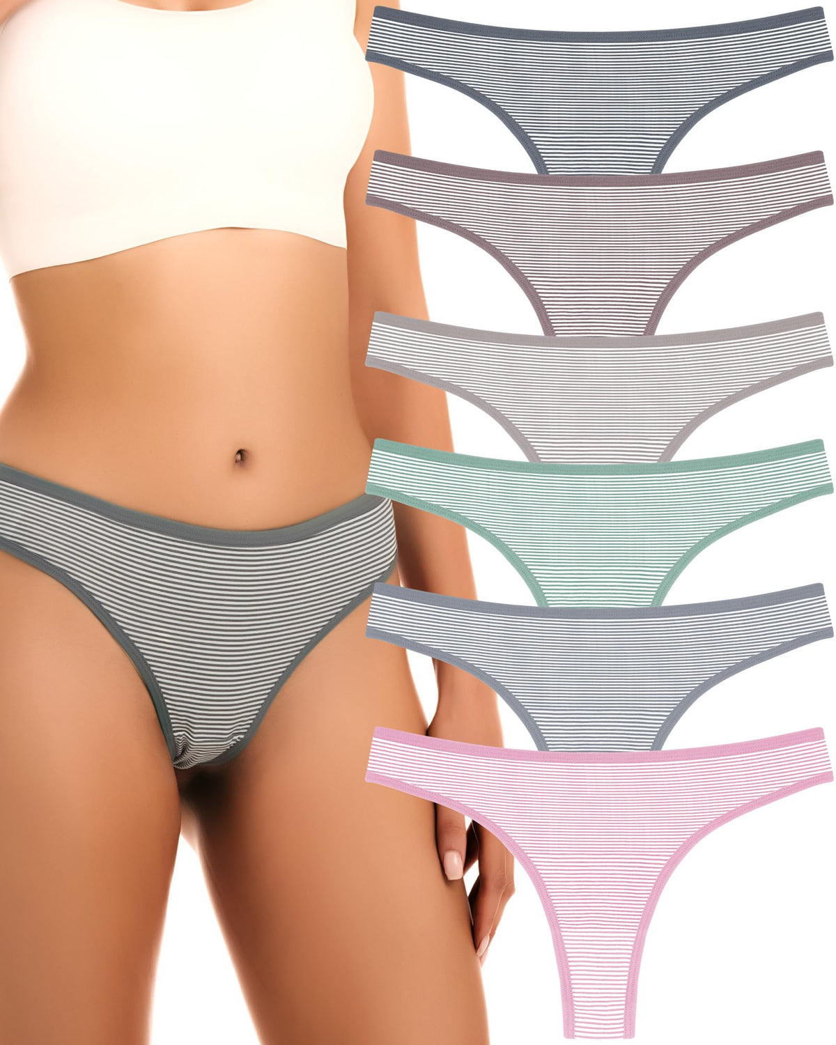 ANZERMIX Women's Breathable Cotton Thong Panties Pack of 6