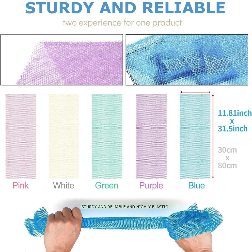 UJFQBH 3 Pack African Net Sponge, African Exfoliating Net Bath Sponge Long Net Bath Sponge Exfoliating Shower Body Scrubber Back Scrubber Skin Smoother,Great for Daily Use (Pink,Yellow,Purple)