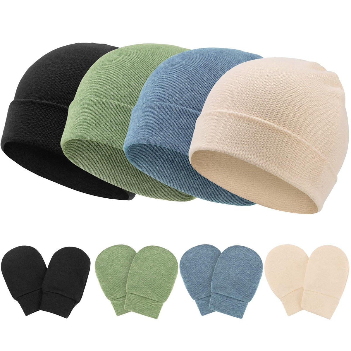 BQUBO Baby Hats and Mittens Infant Cotton Beanie Gloves No Scratch Set Newborn Hospital Hat for Boys Girls
