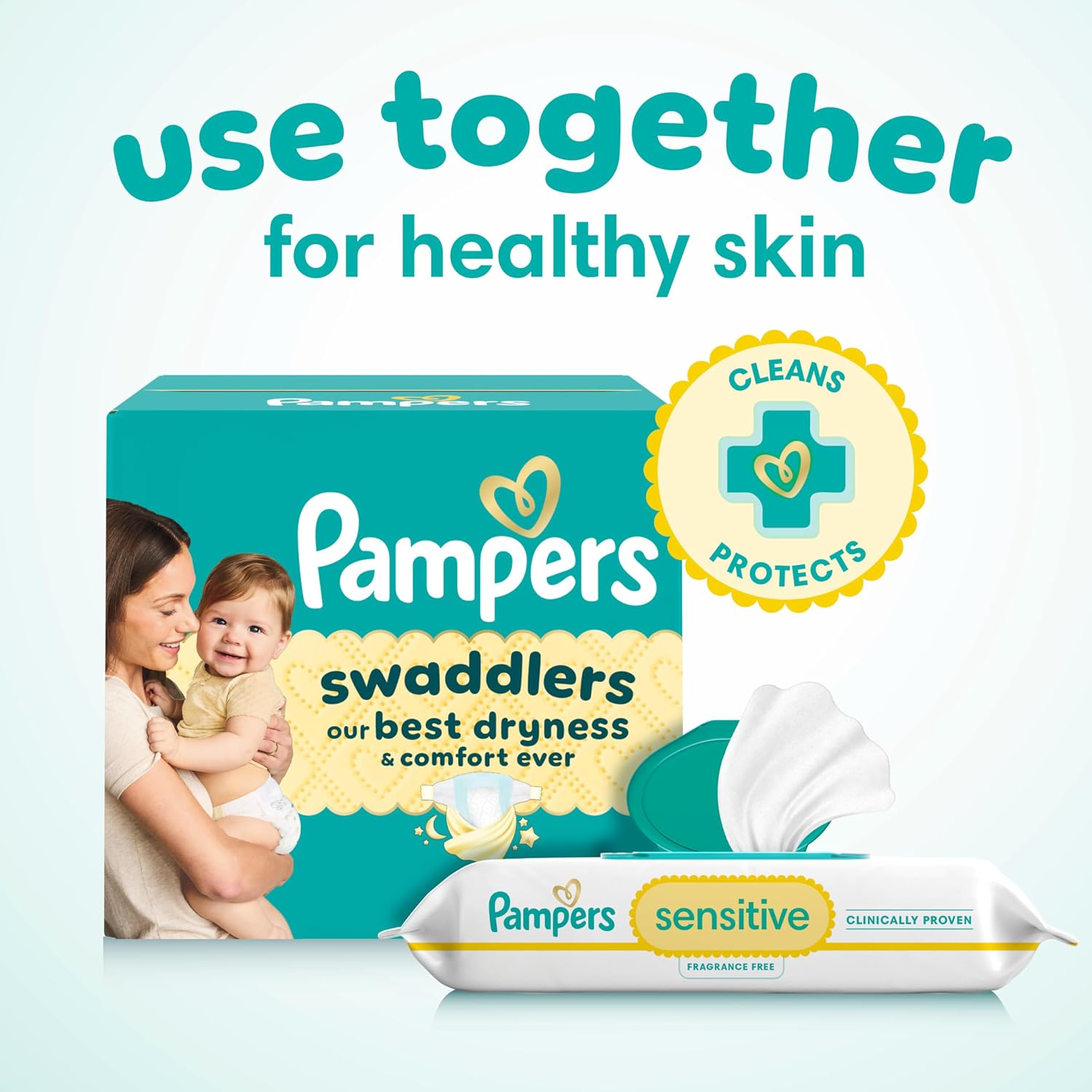 Pampers Sensitive Baby Wipes, Clinically Proven, Fragrance Free, Unscented, Water Based, Hypoallergenic, Multi-Use, Hand Wipes 504 Wipes Total (6X Flip-Top Packs) [Packaging May Vary]