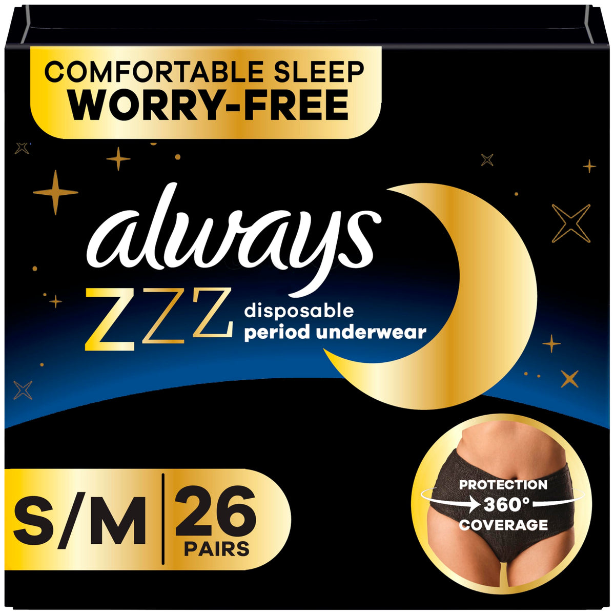 Always ZZZ Overnight Disposable Period Underwear for Women Extra Large/2LX, 360° Coverage for Worry-Free Nights, 14 Count (2 Packs of 7)