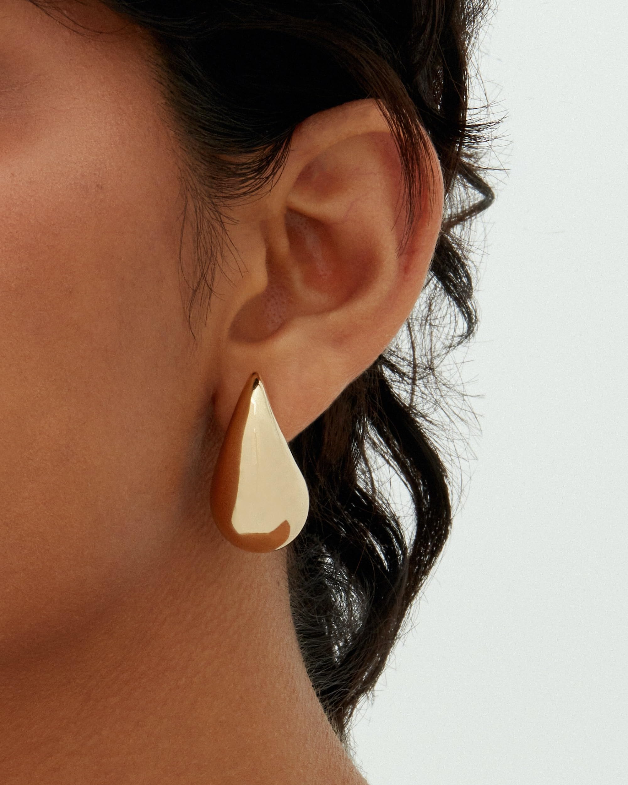 PAVOI 14K Gold Plated 925 Sterling Silver Post Teardrop Chunky Hoop Earrings - Lightweight Drop Earrings for Women - Designer Earring Trendy Jewelry