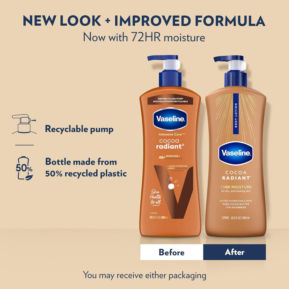 Vaseline Cocoa Radiant Body Lotion for Dry Skin + Cocoa Butter 20.3oz 3ct