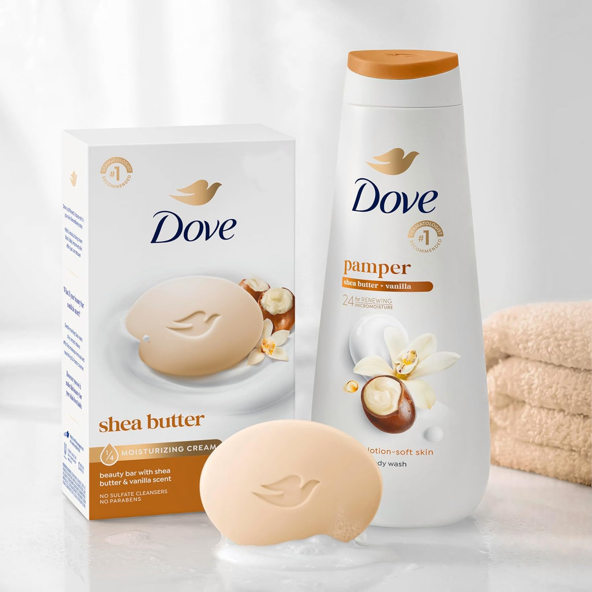 Dove Shea Butter Beauty Bar Soap 8 Count, Cleanser, 3.75 oz I beauty bar