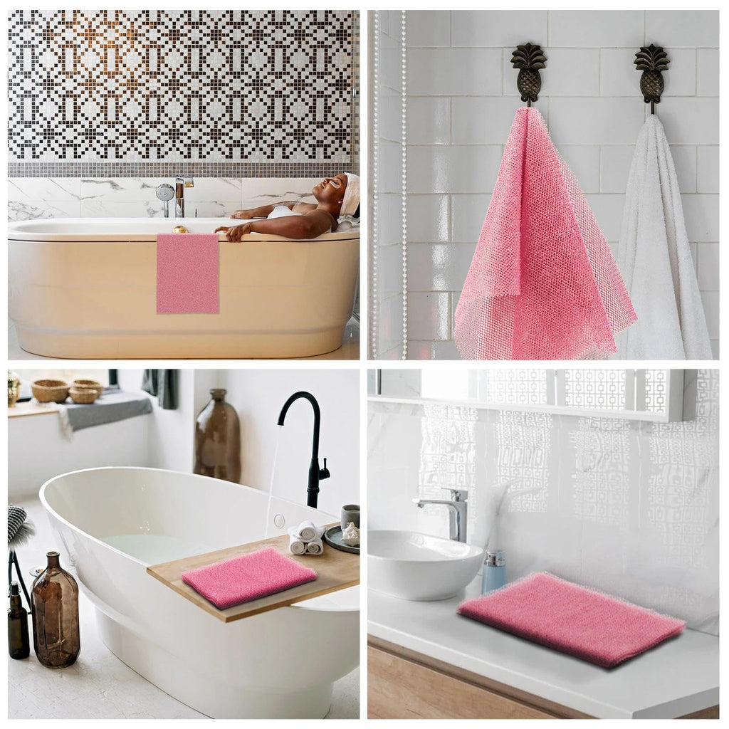 UJFQBH 3 Pack African Net Sponge, African Exfoliating Net Bath Sponge Long Net Bath Sponge Exfoliating Shower Body Scrubber Back Scrubber Skin Smoother,Great for Daily Use (Pink,Yellow,Purple)