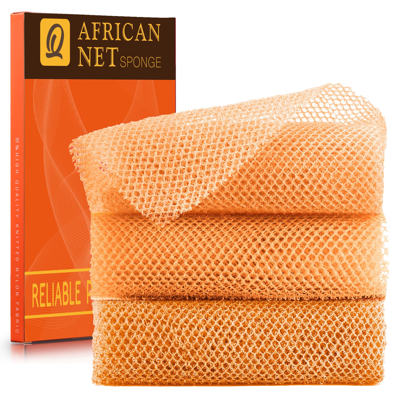 UJFQBH 3 Pack African Net Sponge, African Exfoliating Net Bath Sponge Long Net Bath Sponge Exfoliating Shower Body Scrubber Back Scrubber Skin Smoother,Great for Daily Use (Pink,Yellow,Purple)