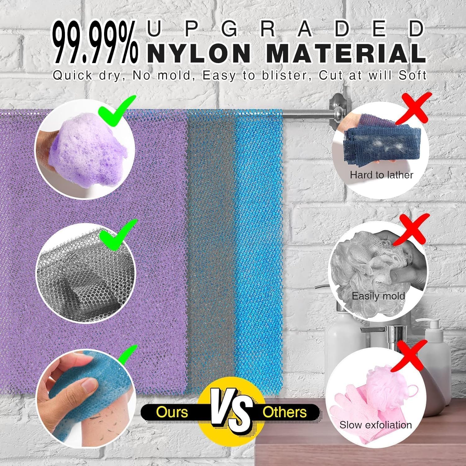 UJFQBH 3 Pack African Net Sponge, African Exfoliating Net Bath Sponge Long Net Bath Sponge Exfoliating Shower Body Scrubber Back Scrubber Skin Smoother,Great for Daily Use (Pink,Yellow,Purple)