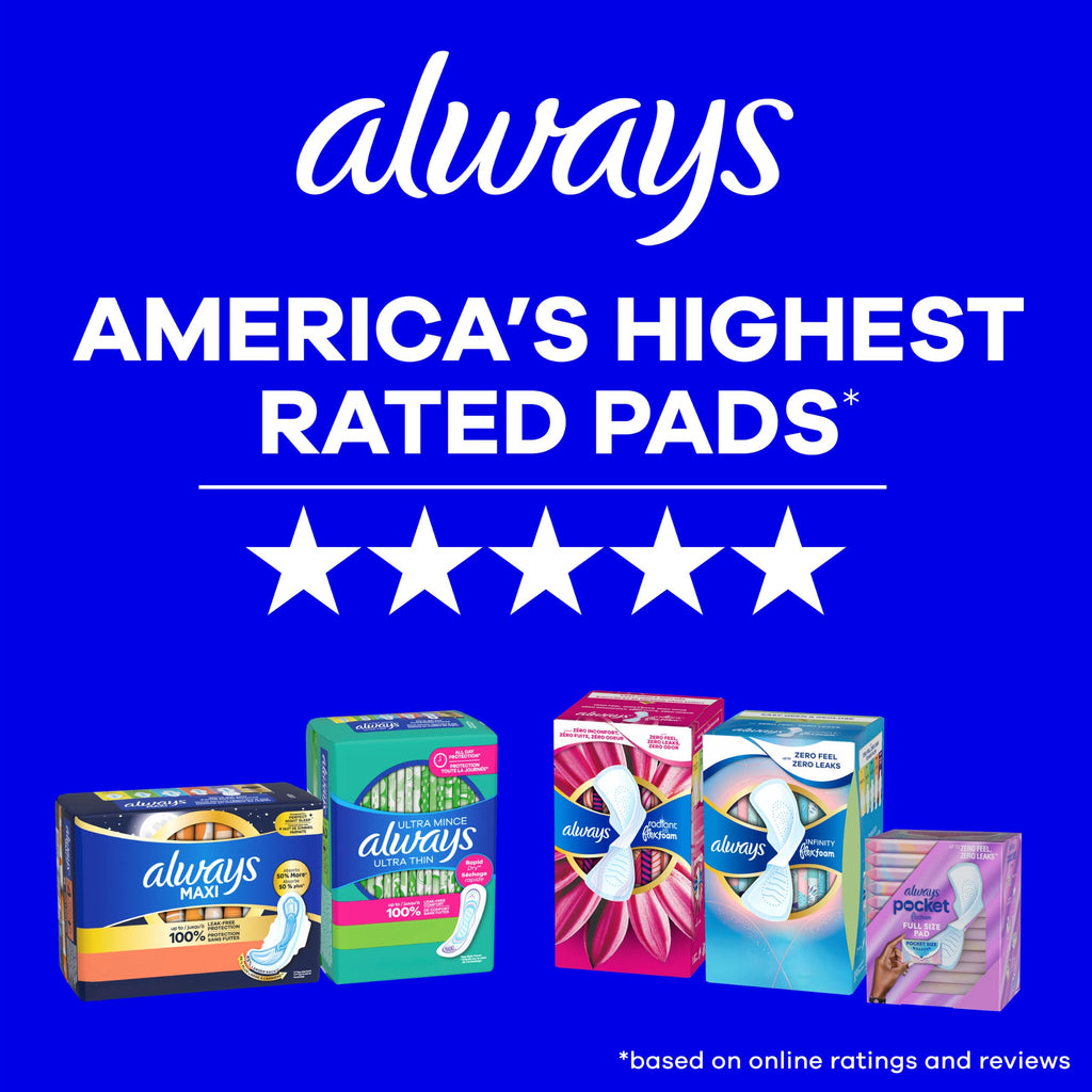 Always Infinity Feminine Pads for Women, Flexfoam Pads with Wings, Size 3, Extra Heavy Absorbency, Unscented, 84 Count (3 Packs of 28)