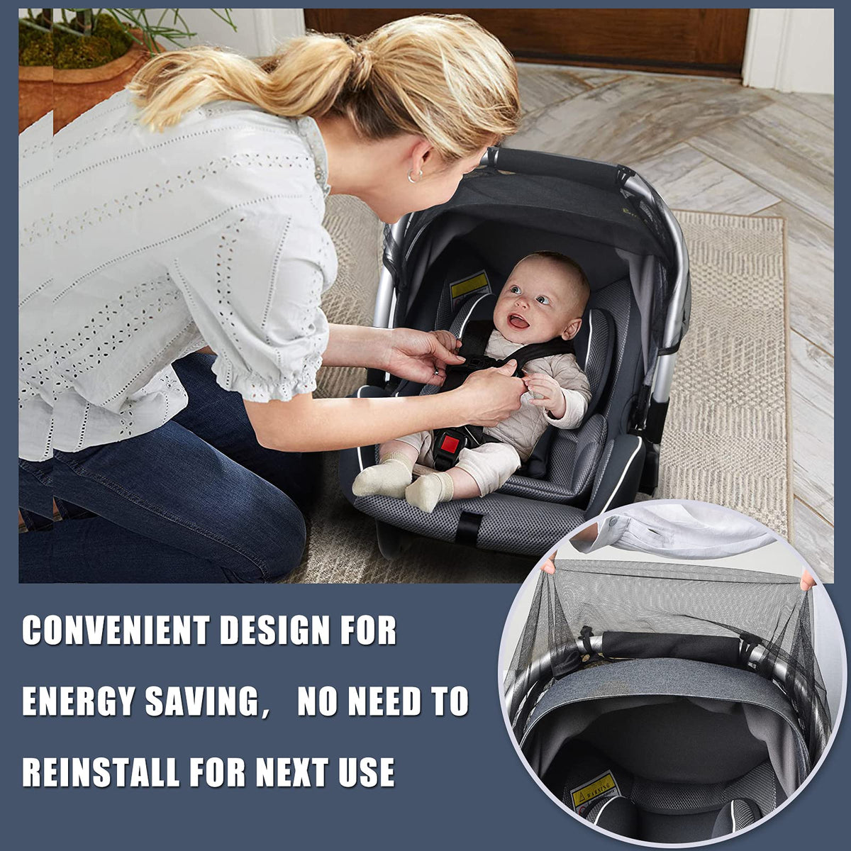 Sysmie Baby Mosquito Net for Infant Car Seat and Doona Stroller, White