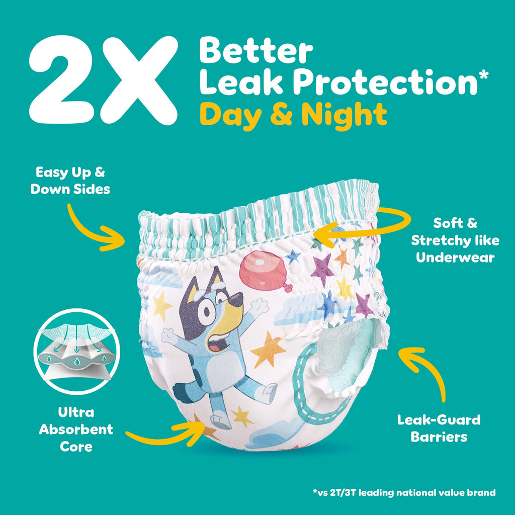 Easy Ups Girls & Boys Potty Training Pants, Size 4 (2T-3T), 140 Count, Bluey Absorbent Pull Up Training Underwear, Up to 100% Leakproof Day and Night, Hypoallergenic