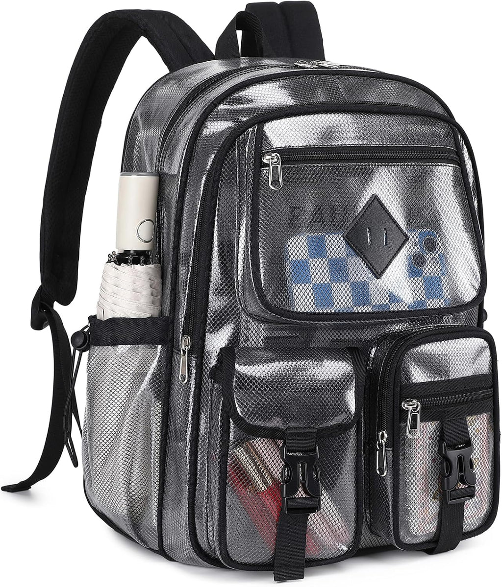 MOONBABY Mesh Backpack for School Heavy Duty See Through Net Bookbag Girls Boys Semi-Transparent Net Back Pack for Beach, Swimming, Sports, Work, Travel (Black)