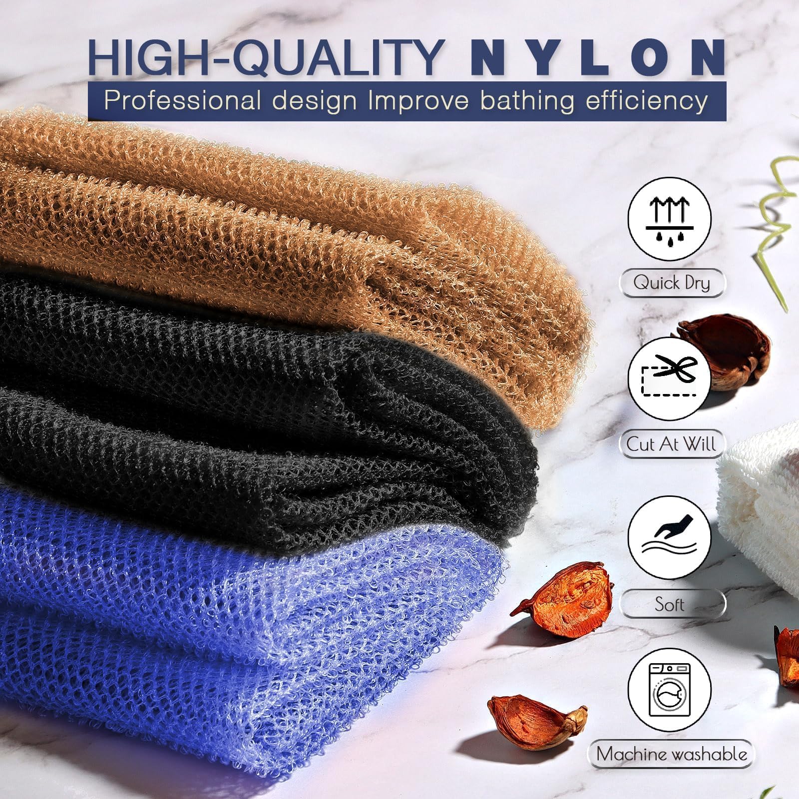 UJFQBH 3 Pack African Net Sponge, African Exfoliating Net Bath Sponge Long Net Bath Sponge Exfoliating Shower Body Scrubber Back Scrubber Skin Smoother,Great for Daily Use (Pink,Yellow,Purple)