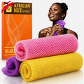 UJFQBH 3 Pack African Net Sponge, African Exfoliating Net Bath Sponge Long Net Bath Sponge Exfoliating Shower Body Scrubber Back Scrubber Skin Smoother,Great for Daily Use (Pink,Yellow,Purple)