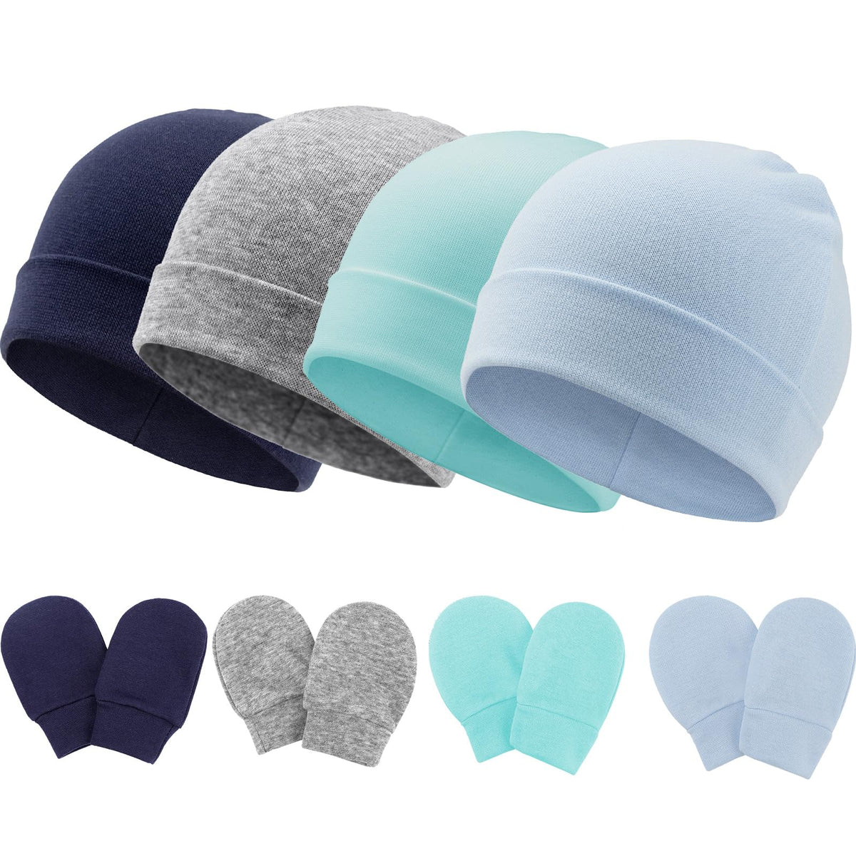 BQUBO Baby Hats and Mittens Infant Cotton Beanie Gloves No Scratch Set Newborn Hospital Hat for Boys Girls