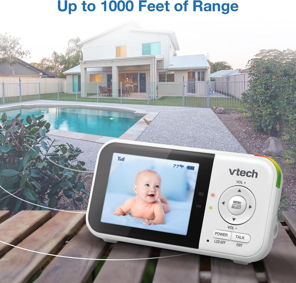 VTech Baby Monitor No WiFi – 19Hr Video Battery, 1000ft Range, Night Vision, Two-Way Talk, Temperature Sensor, Sound-Activated Screen, Lullabies | VM819