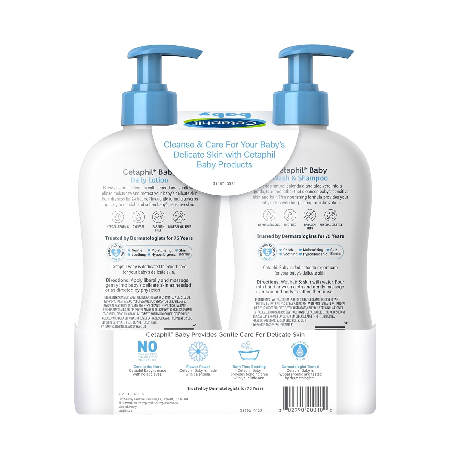 Cetaphil 2-in-1 Baby Shampoo & Body Wash, Tear Free, Calendula, 13.5oz