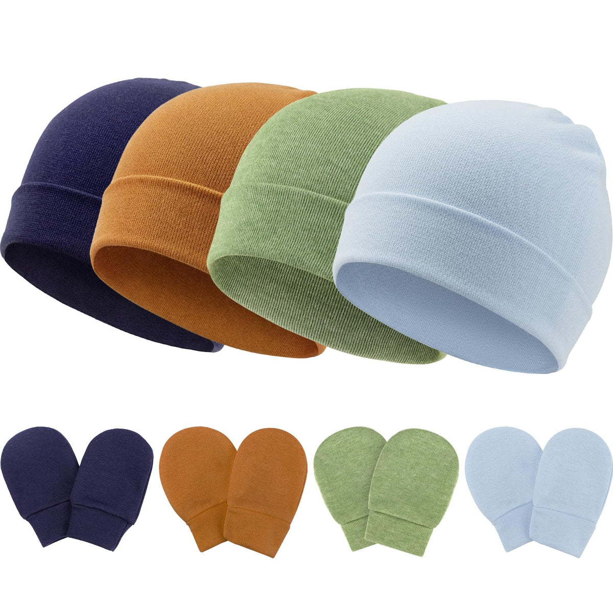 BQUBO Baby Hats and Mittens Infant Cotton Beanie Gloves No Scratch Set Newborn Hospital Hat for Boys Girls