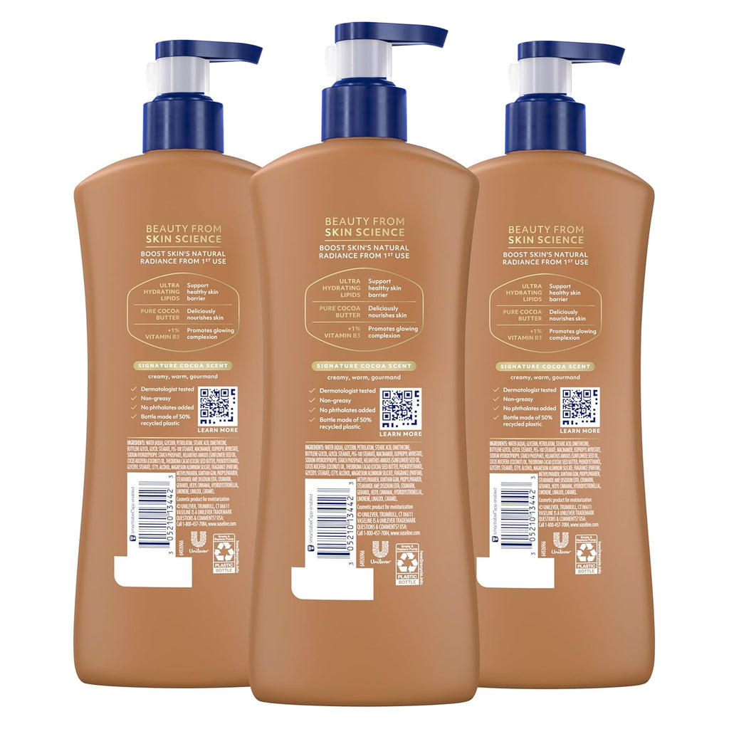 Vaseline Cocoa Radiant Body Lotion for Dry Skin + Cocoa Butter 20.3oz 3ct