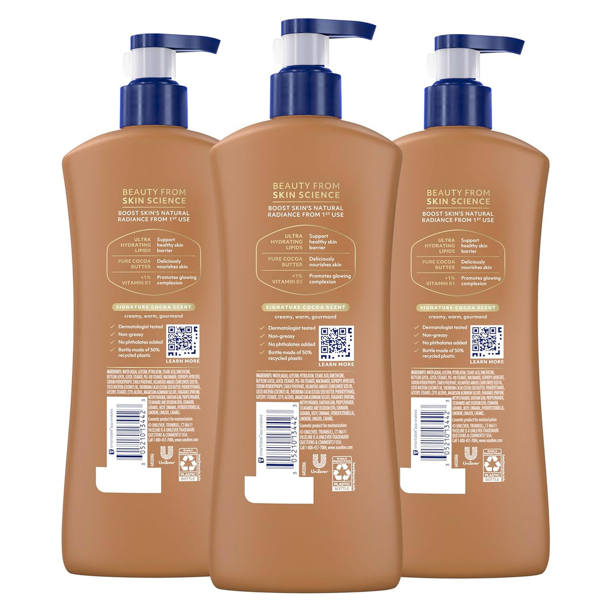 Vaseline Cocoa Radiant Body Lotion for Dry Skin + Cocoa Butter 20.3oz 3ct