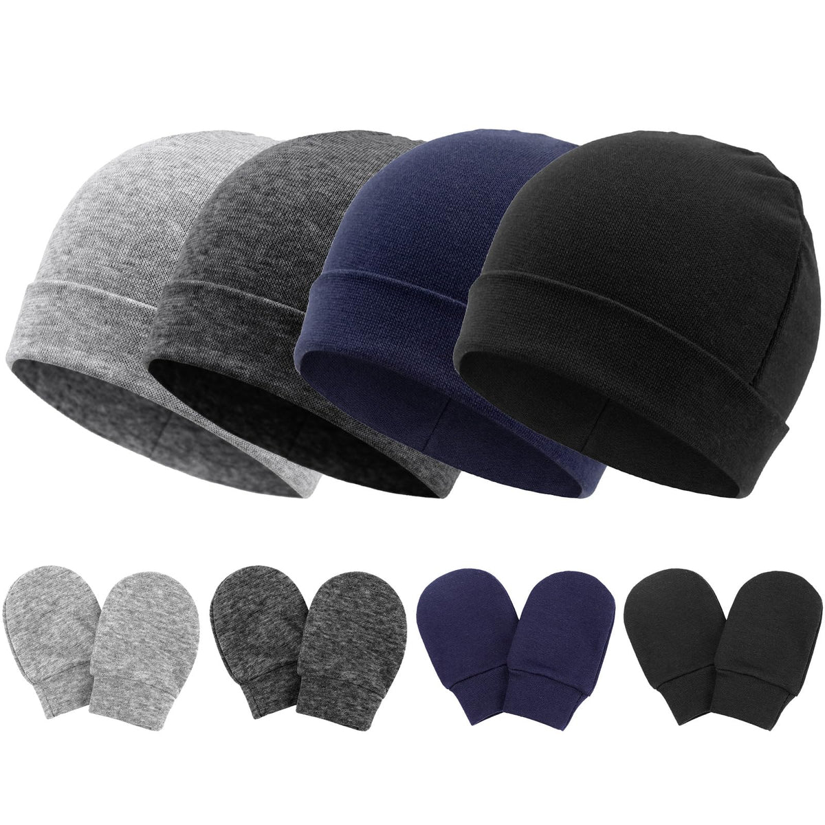 BQUBO Baby Hats and Mittens Infant Cotton Beanie Gloves No Scratch Set Newborn Hospital Hat for Boys Girls