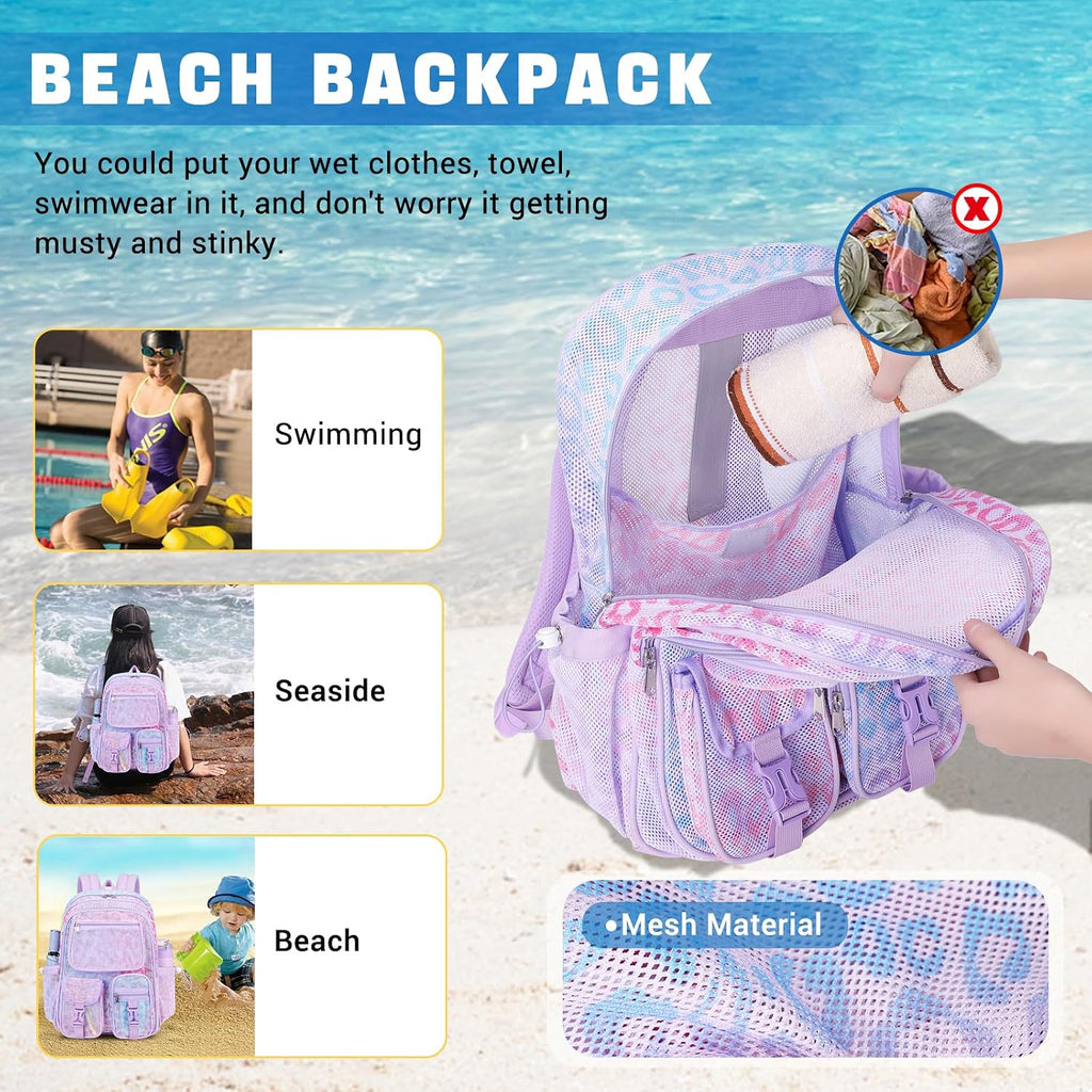 MOONBABY Mesh Backpack for School Heavy Duty See Through Net Bookbag Girls Boys Semi-Transparent Net Back Pack for Beach, Swimming, Sports, Work, Travel (Black)