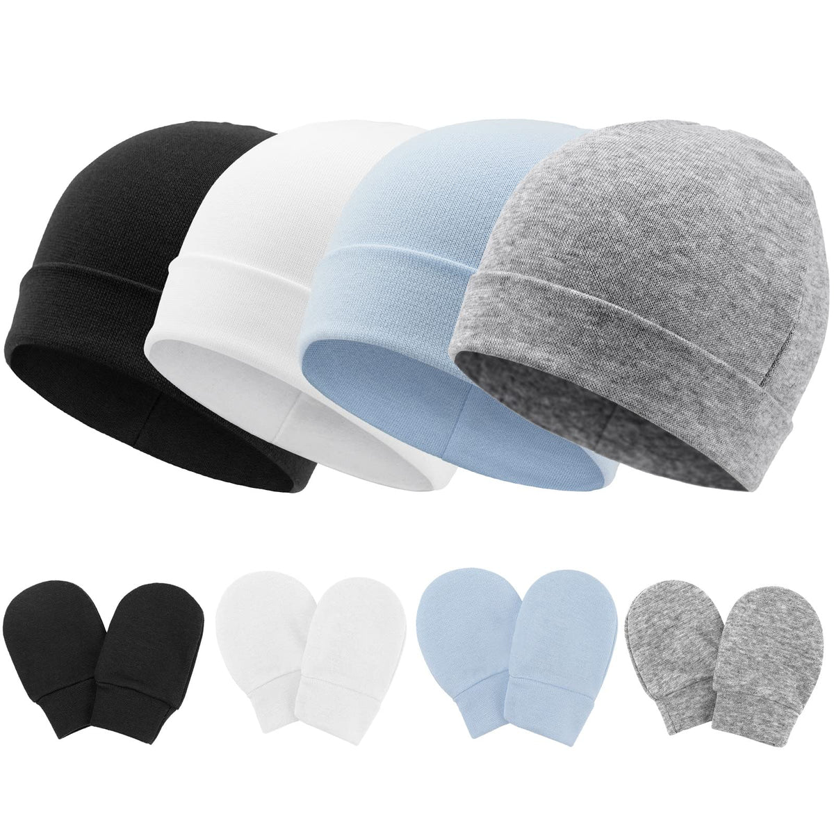 BQUBO Baby Hats and Mittens Infant Cotton Beanie Gloves No Scratch Set Newborn Hospital Hat for Boys Girls
