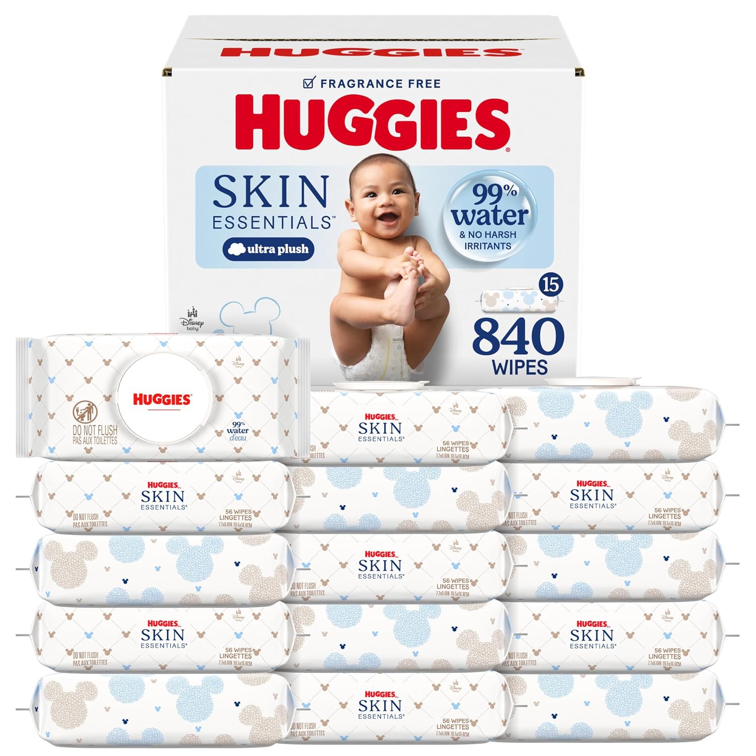 Huggies Skin Essentials Baby Wipes, 99% Water, 15 Packs, 840 Wipes